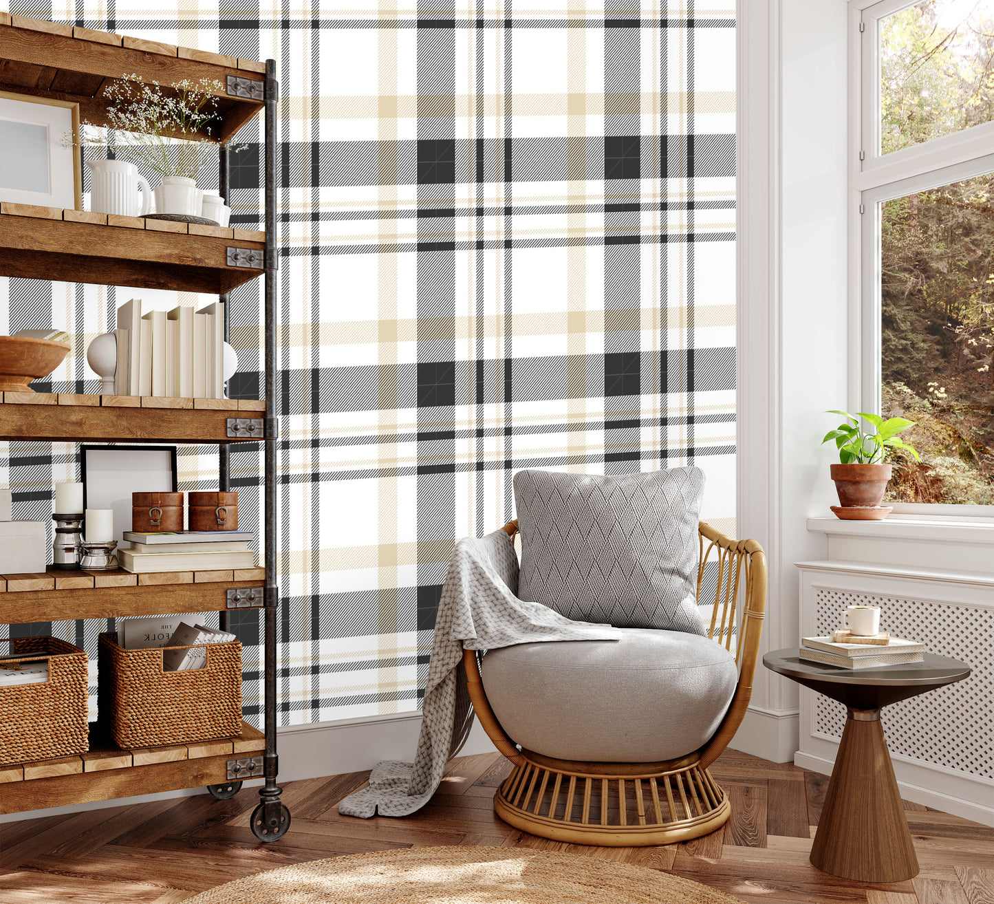 Black and Tan plaid removable peel and stick wallpaper