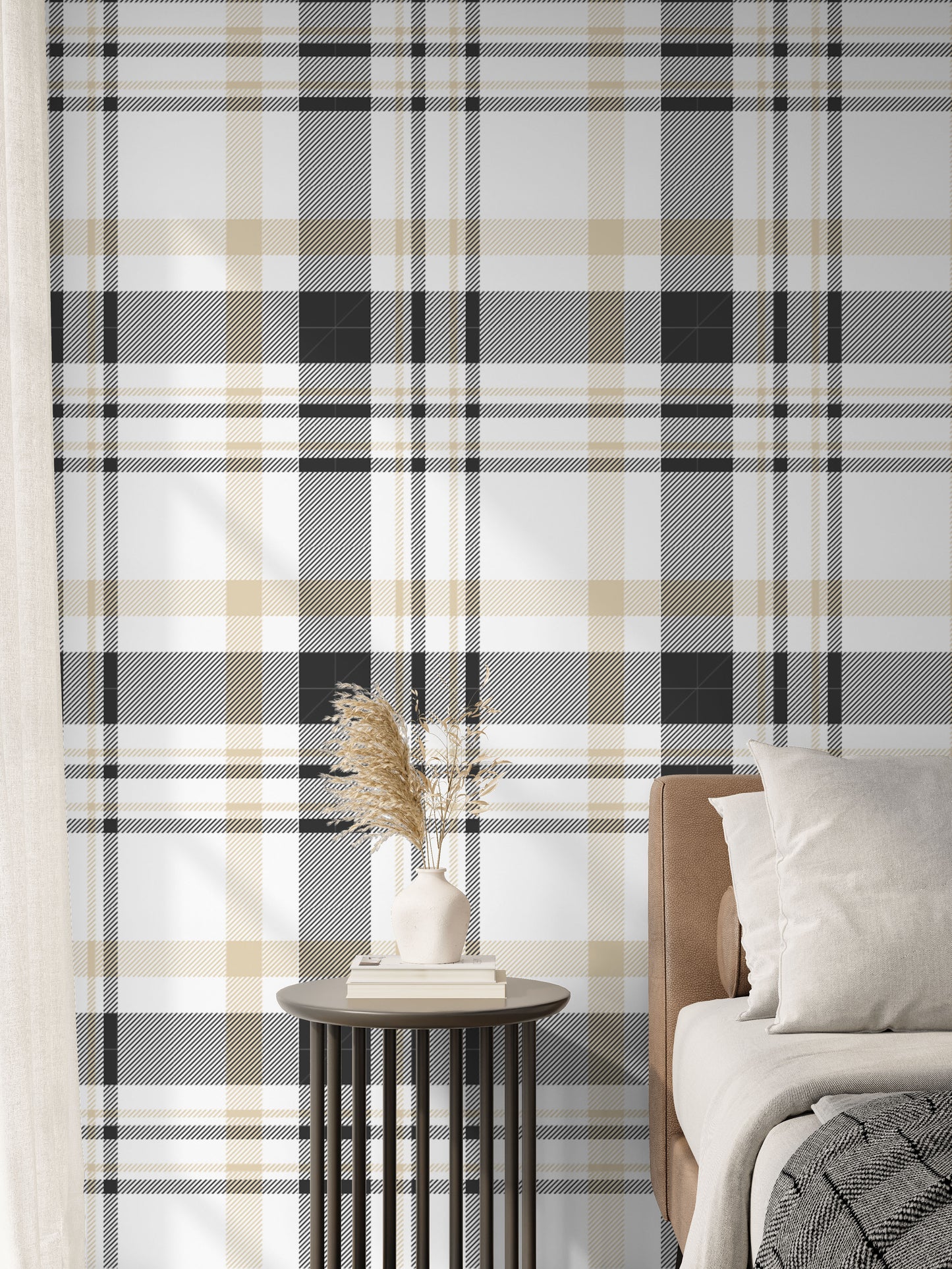 Black and Tan plaid removable peel and stick wallpaper