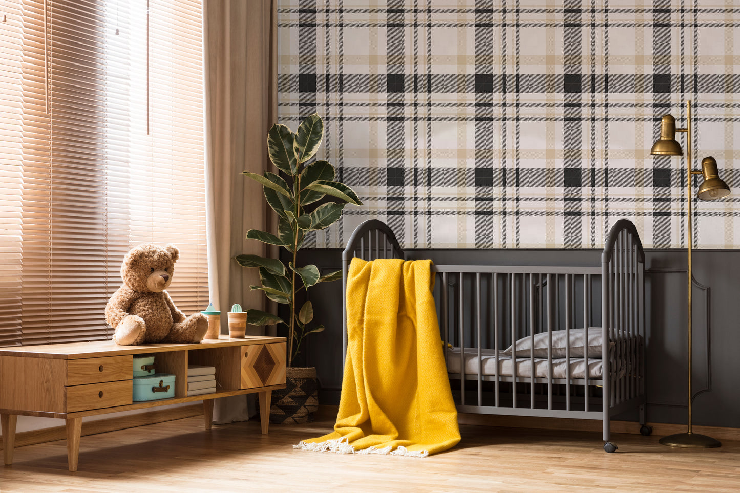 Black and Tan plaid removable peel and stick wallpaper