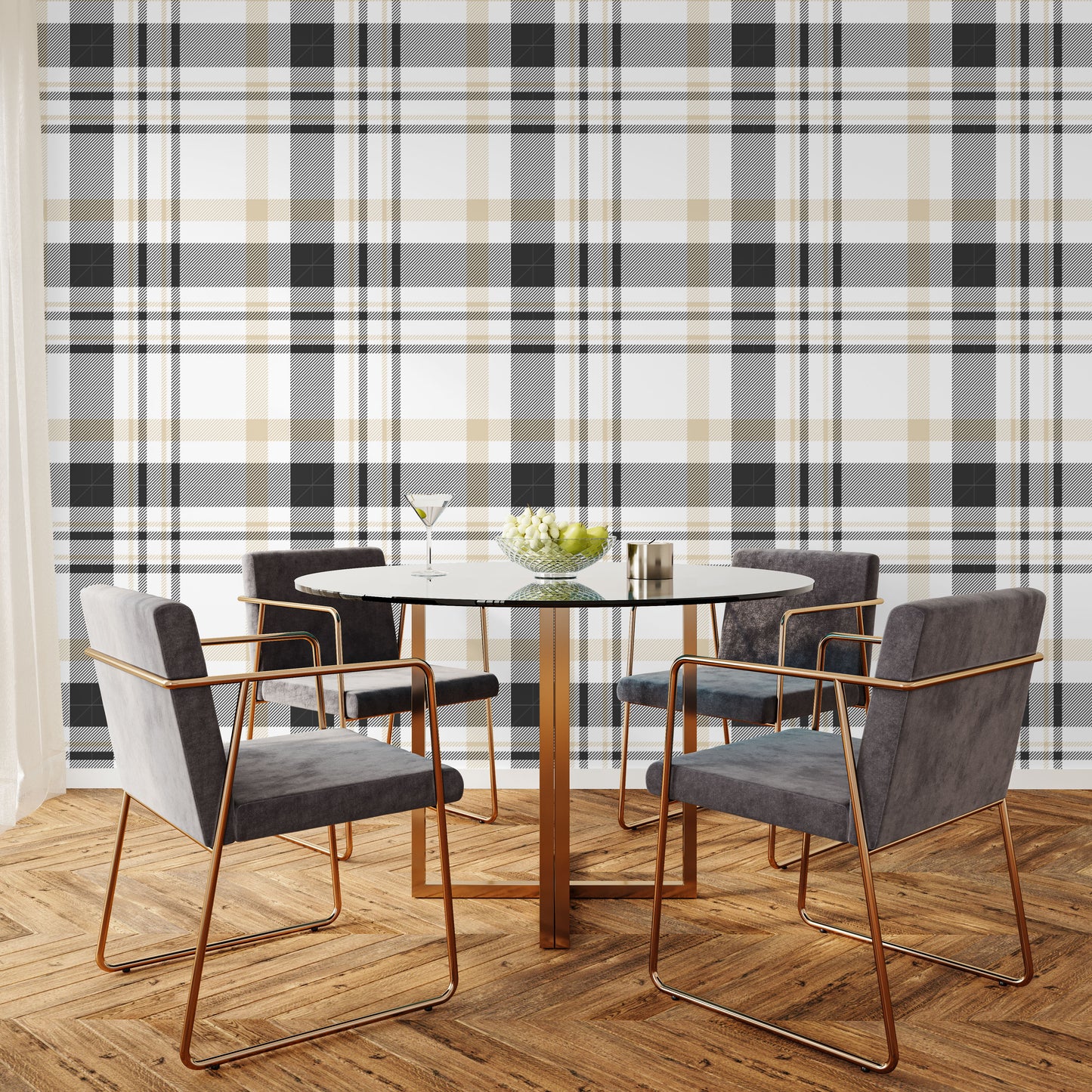 Black and Tan plaid removable peel and stick wallpaper