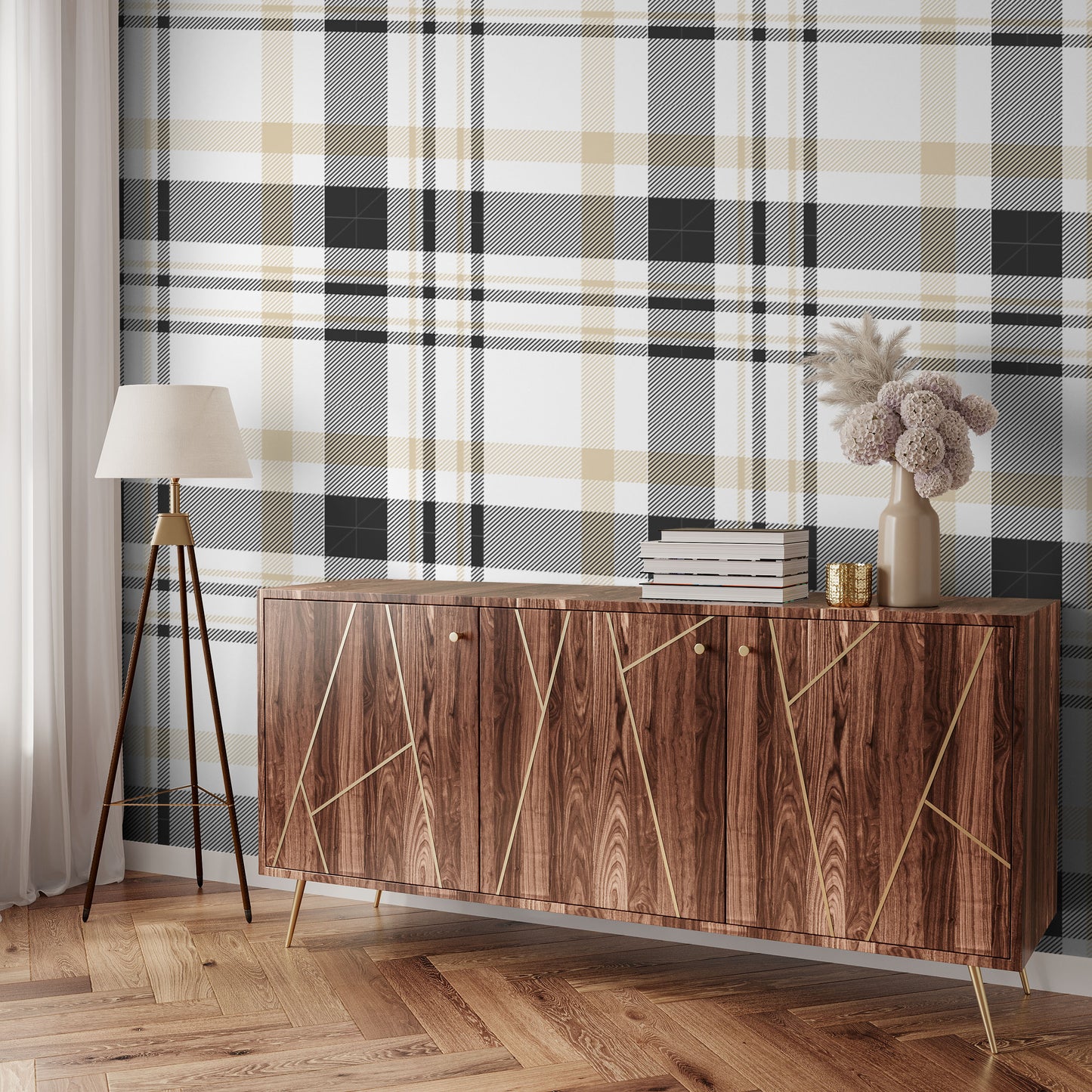 Black and Tan plaid removable peel and stick wallpaper