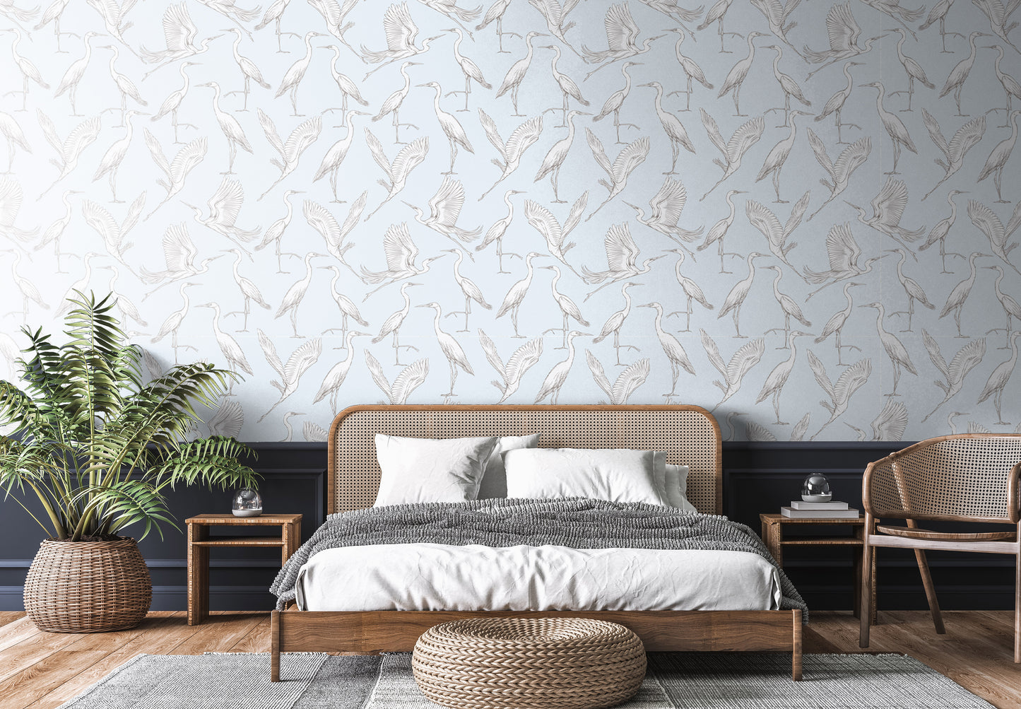 Blue Cranes removable peel and stick wallpaper