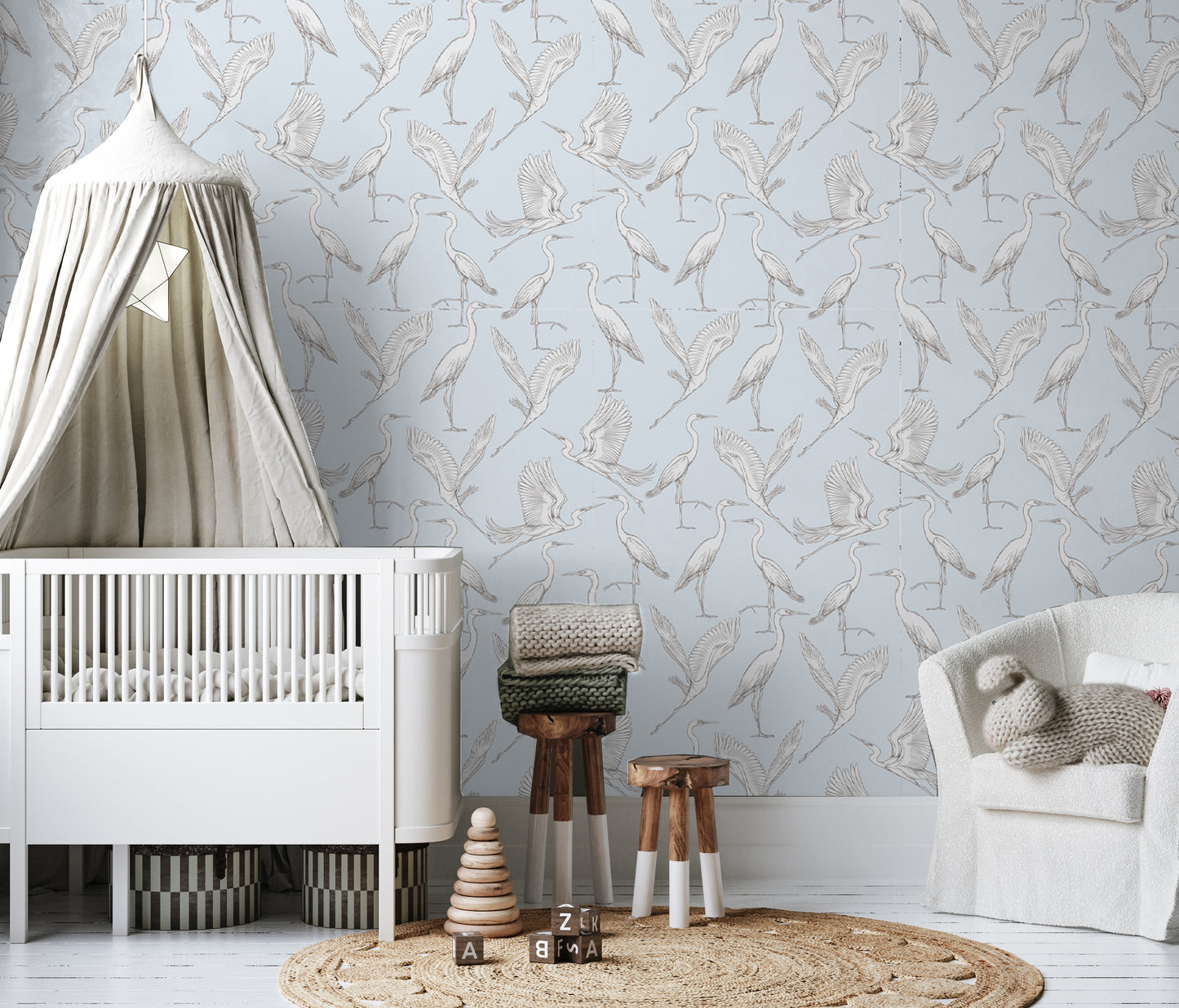 Blue Cranes removable peel and stick wallpaper