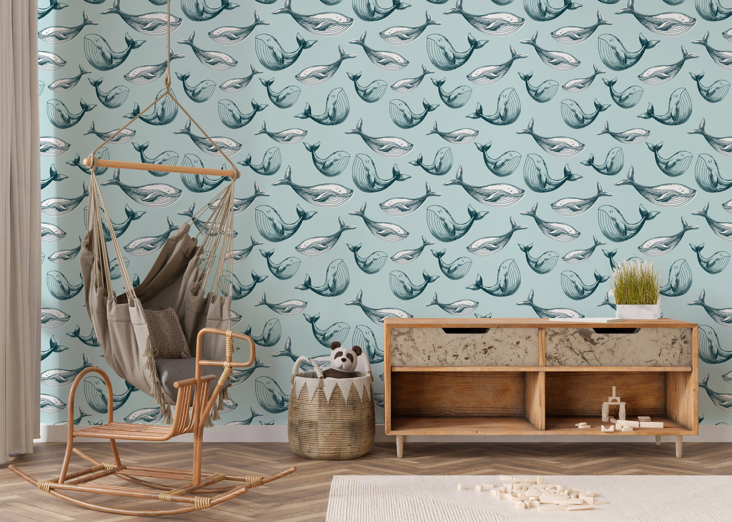 Whale removable peel and stick wallpaper Nautical wallpaper