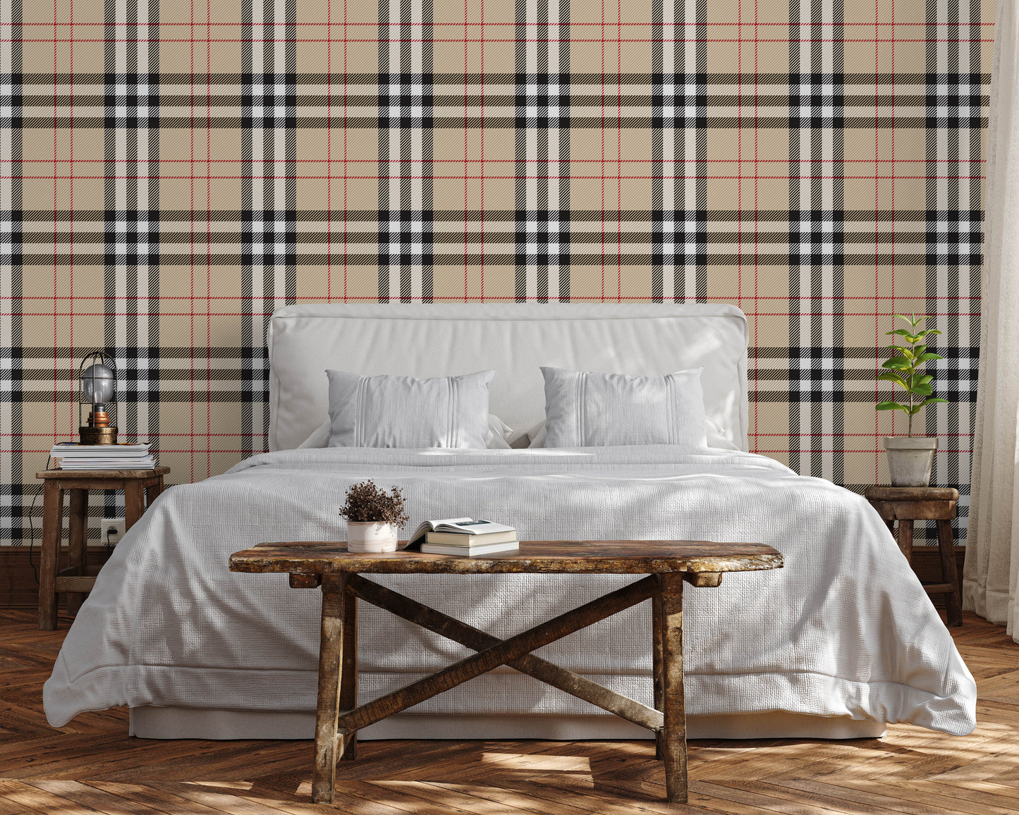 Designer plaid removable peel and stick wallpaper