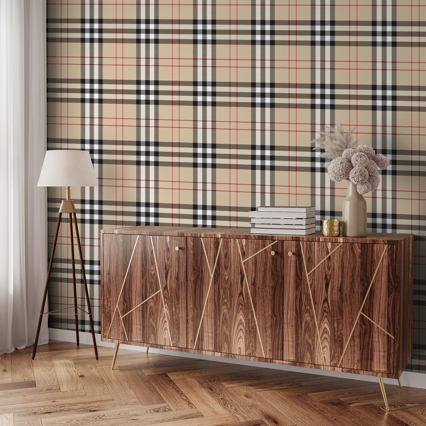 Designer plaid removable peel and stick wallpaper