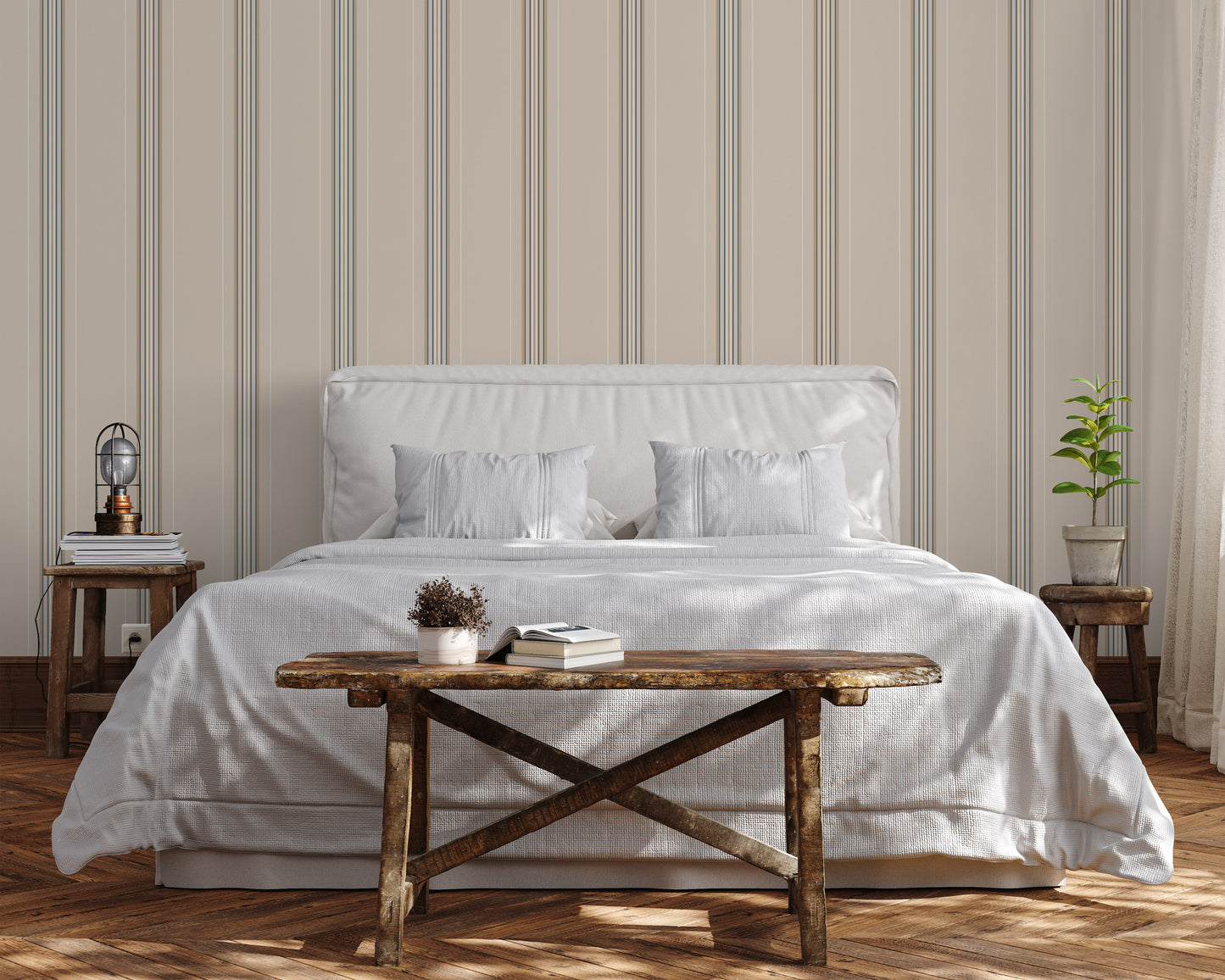 Classic lines neutral stripes removable peel and stick wallpaper