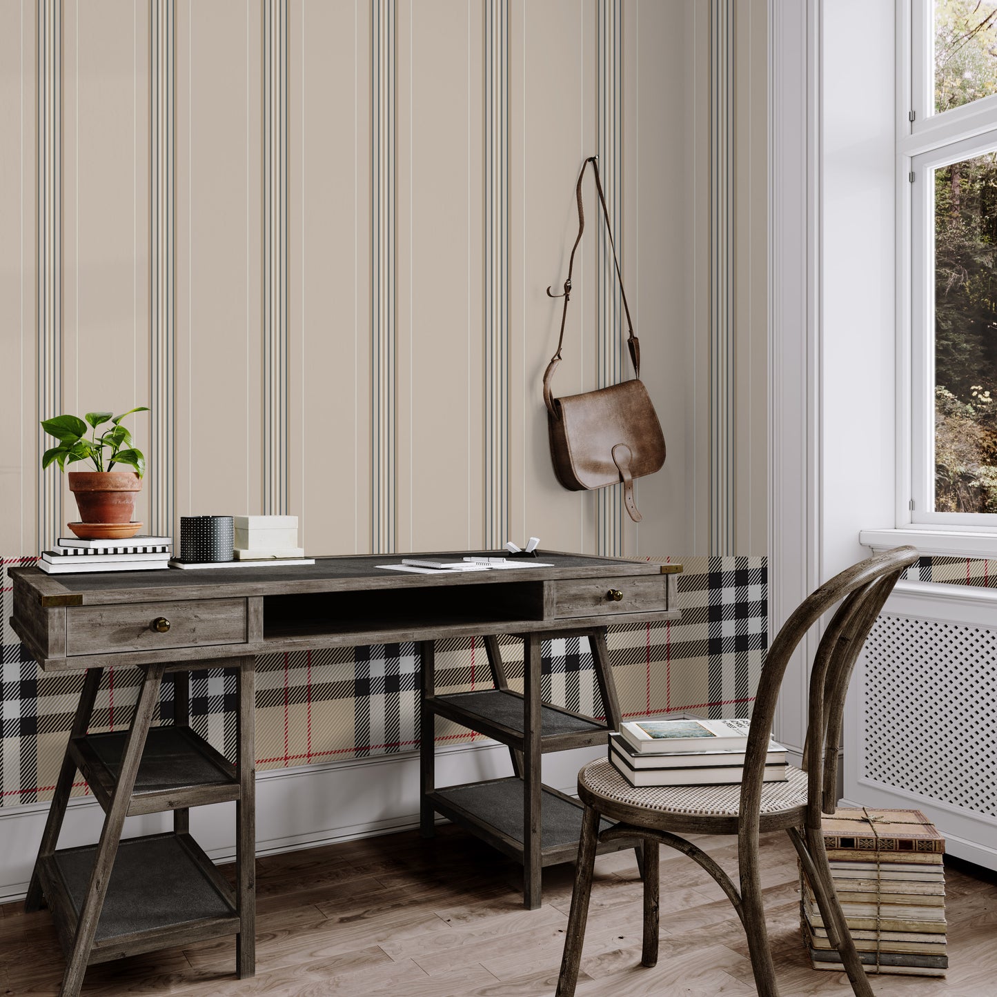 Classic lines neutral stripes removable peel and stick wallpaper