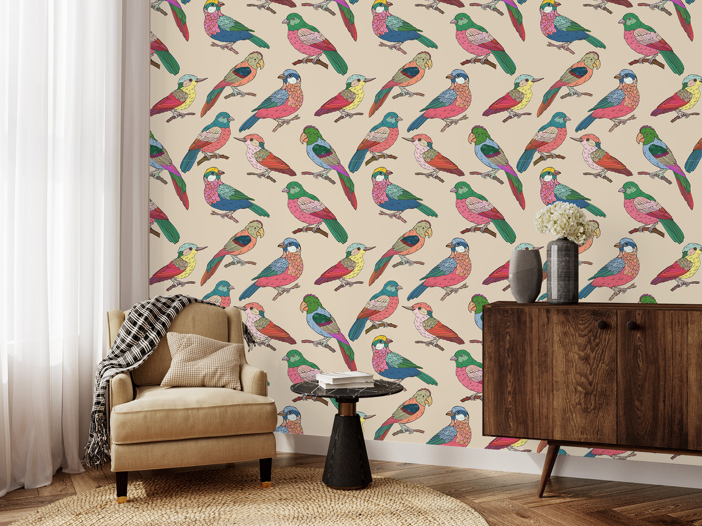 colorful Parrots removable peel and stick wallpaper (Copy)