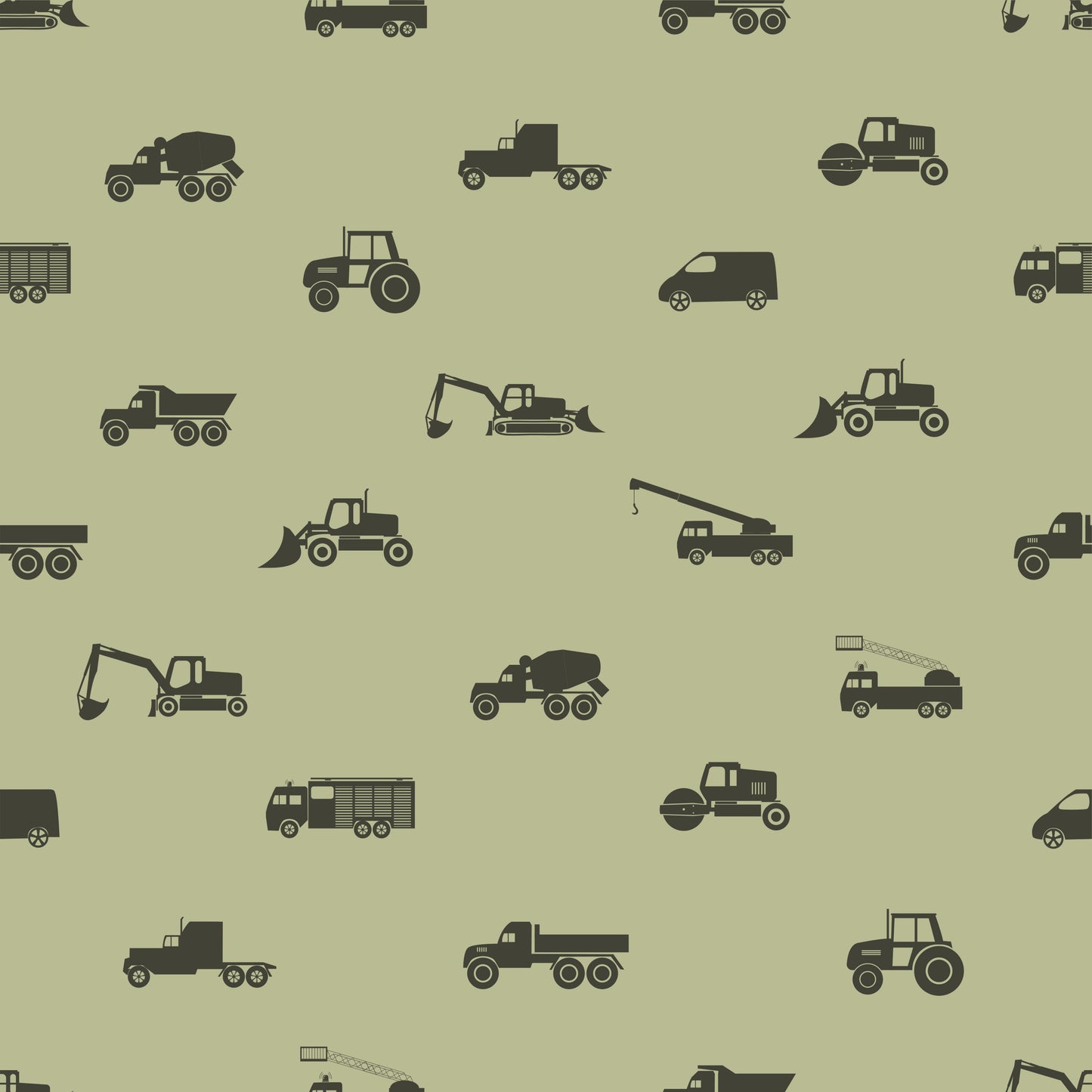 Tractor, car, truck, front end loader, firetruck wallpaper pattern up close
