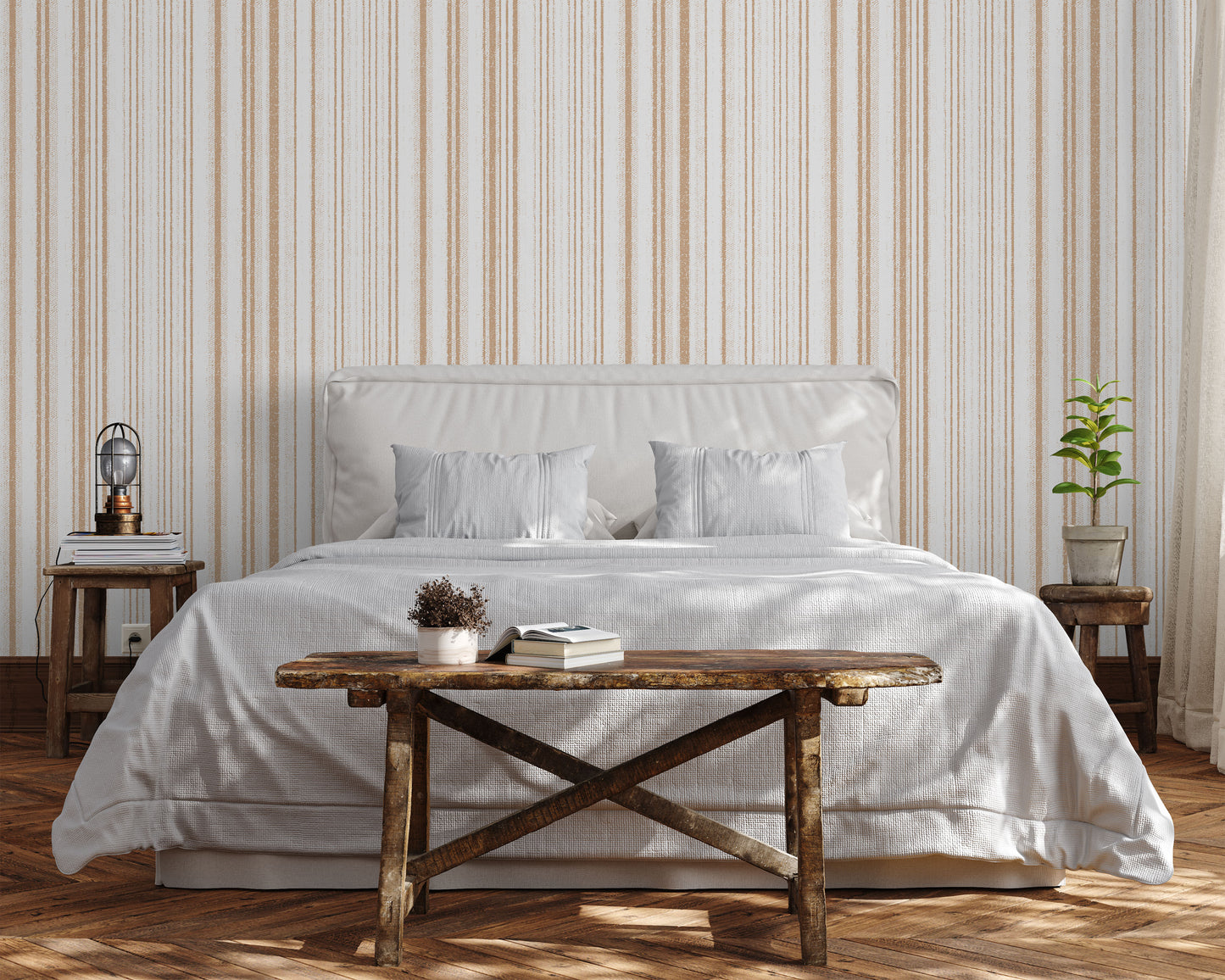 Country neutral stripes removable peel and stick wallpaper