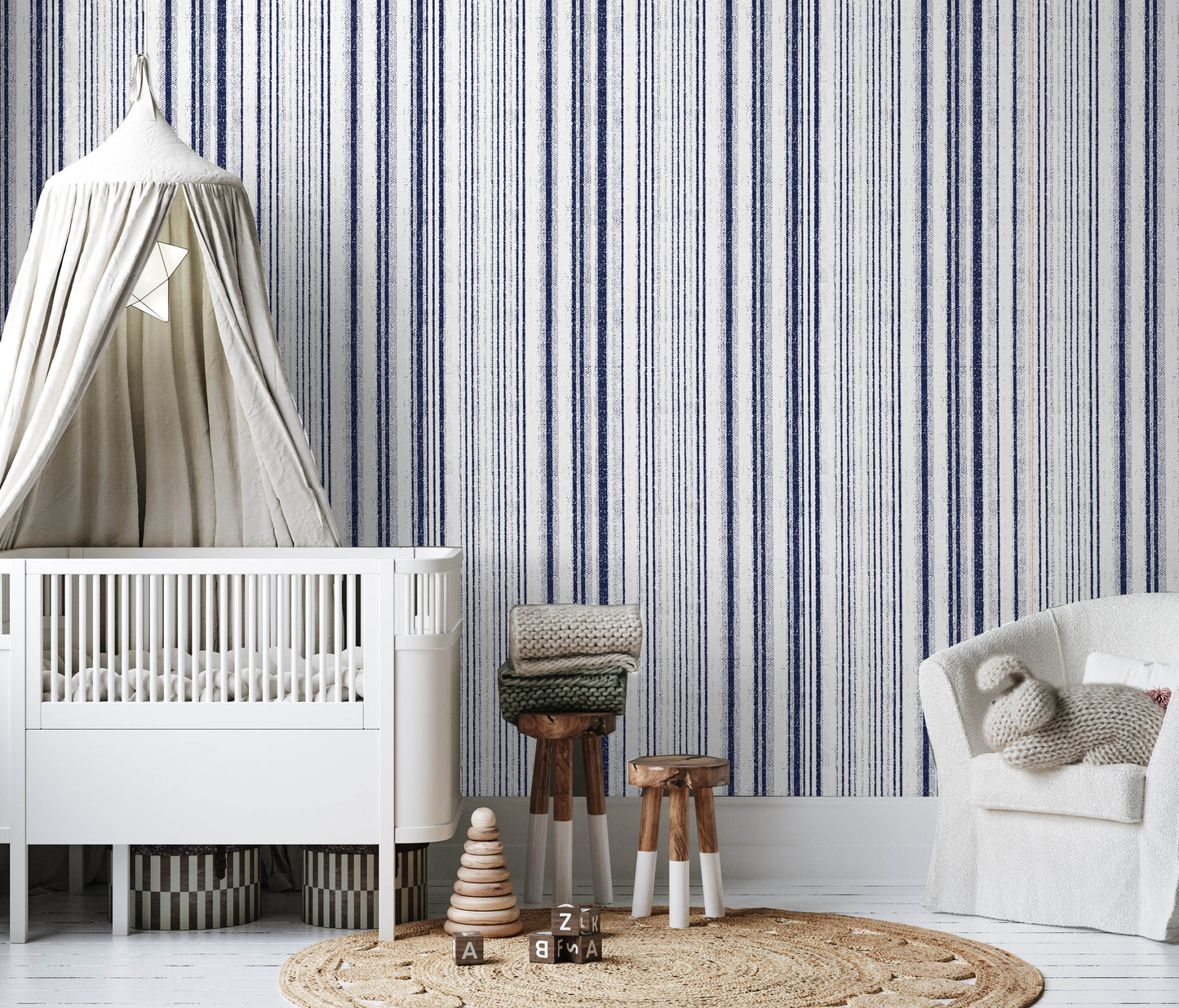 Navy blue striped removable peel and stick wallpaper