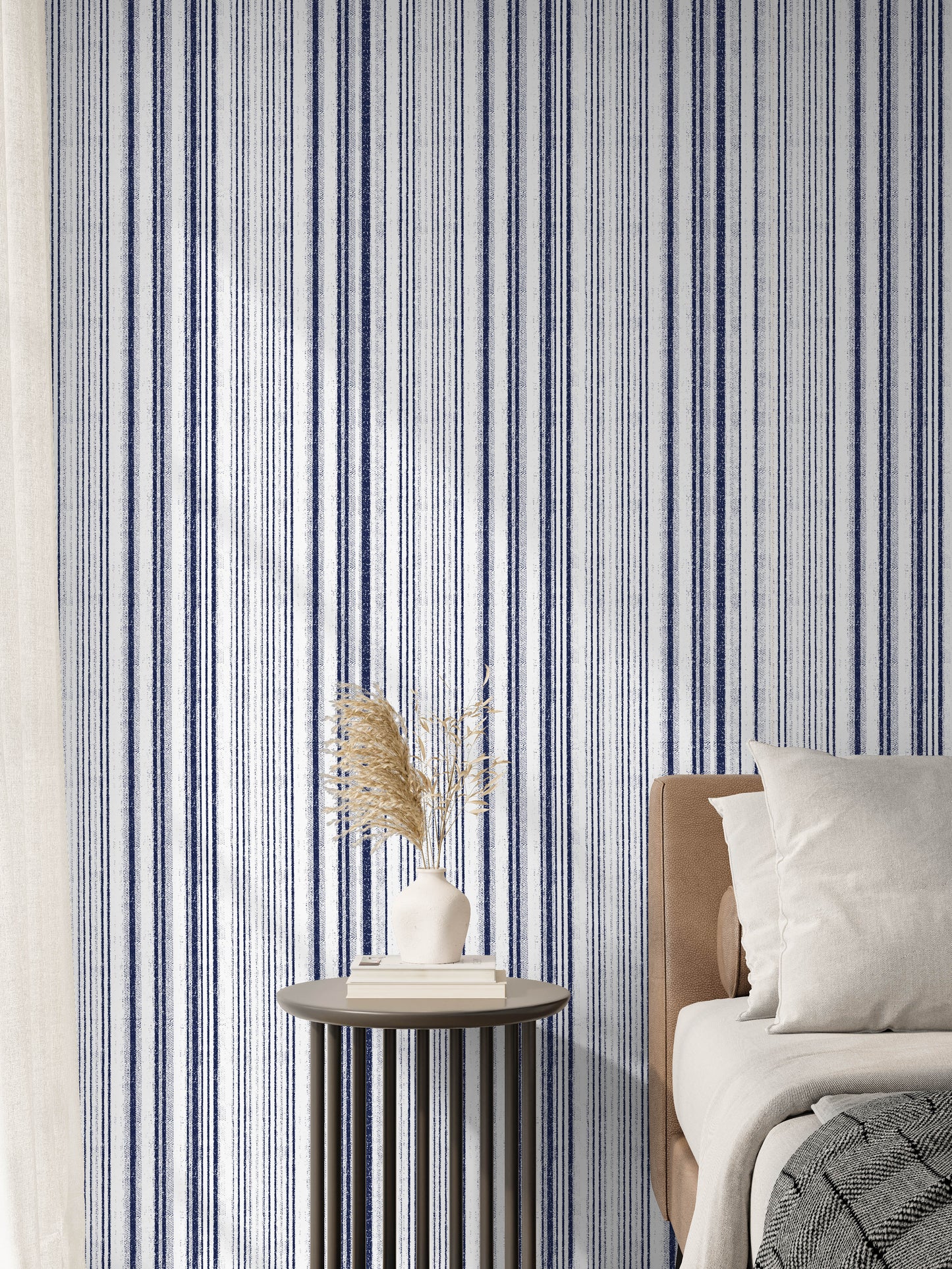 Navy blue striped removable peel and stick wallpaper