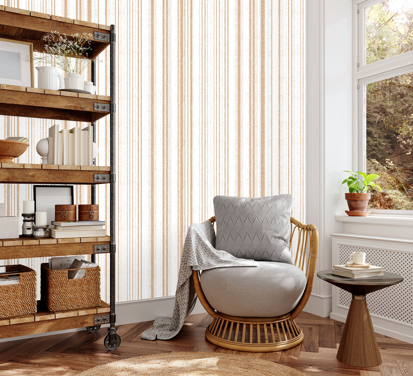 Country neutral stripes removable peel and stick wallpaper