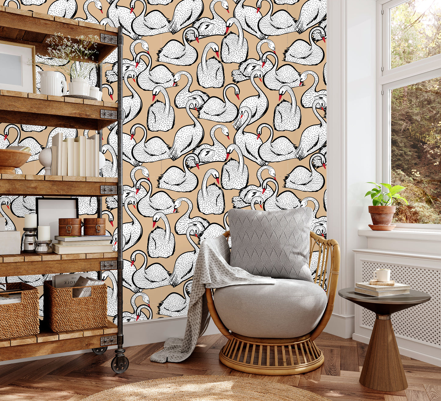 Dancing swans removable peel and stick wallpaper