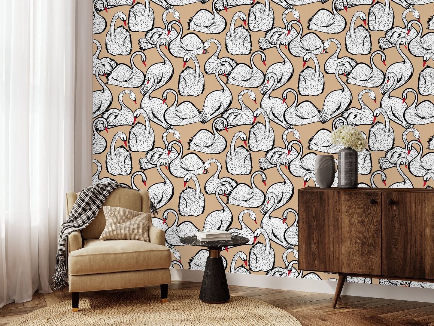 Dancing swans removable peel and stick wallpaper