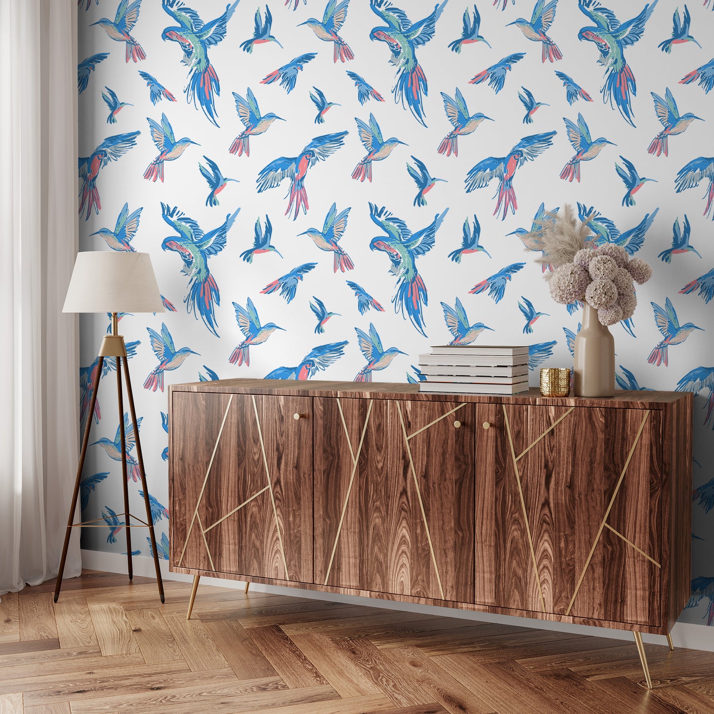 exotic birds in flight removable peel and stick wallpaper