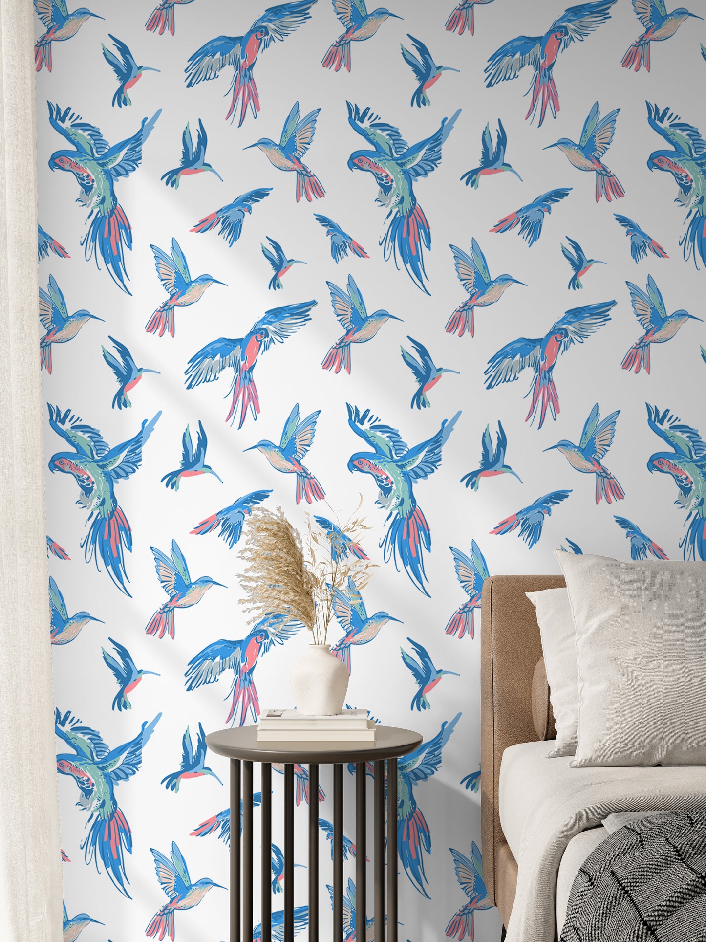 exotic birds in flight removable peel and stick wallpaper