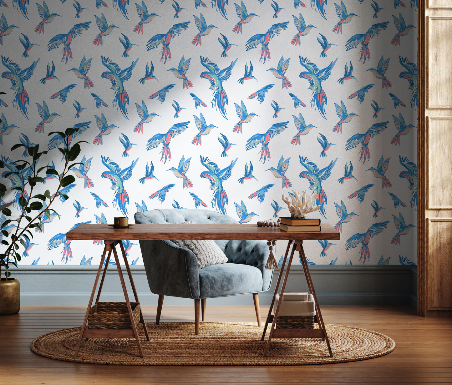 exotic birds in flight removable peel and stick wallpaper