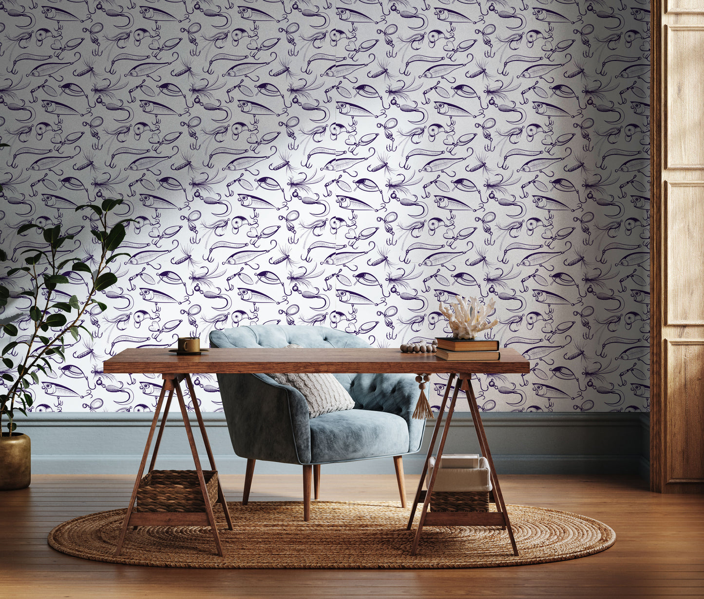 Fishing lure removable peel and stick wallpaper Nautical wallpaper