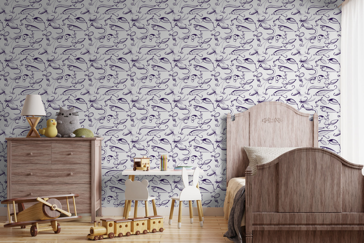Fishing lure removable peel and stick wallpaper Nautical wallpaper