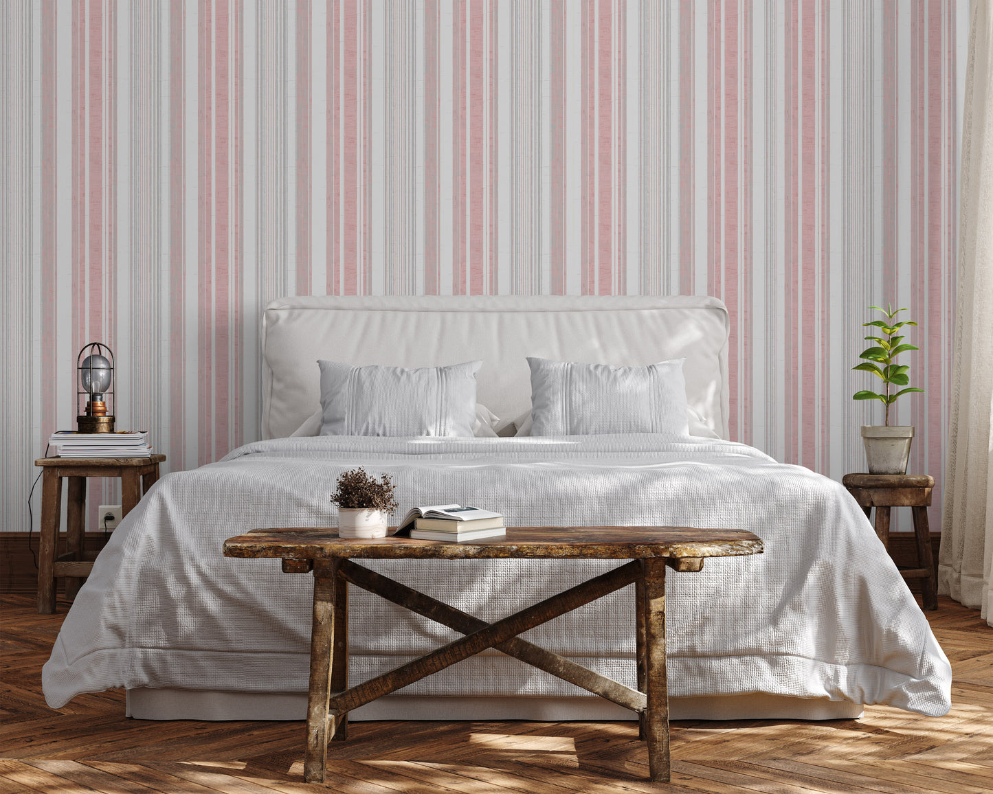 French Country linen pink striped removable peel and stick wallpaper