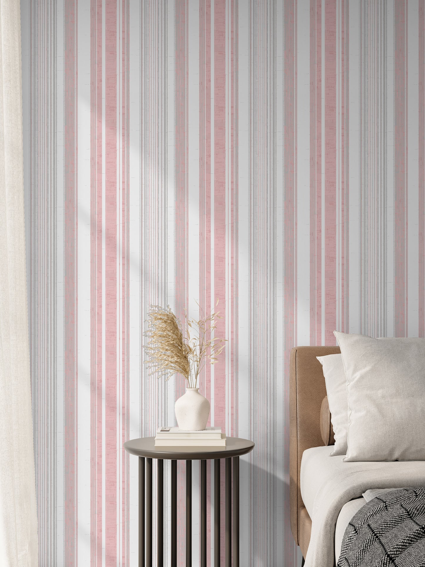 French Country linen pink striped removable peel and stick wallpaper