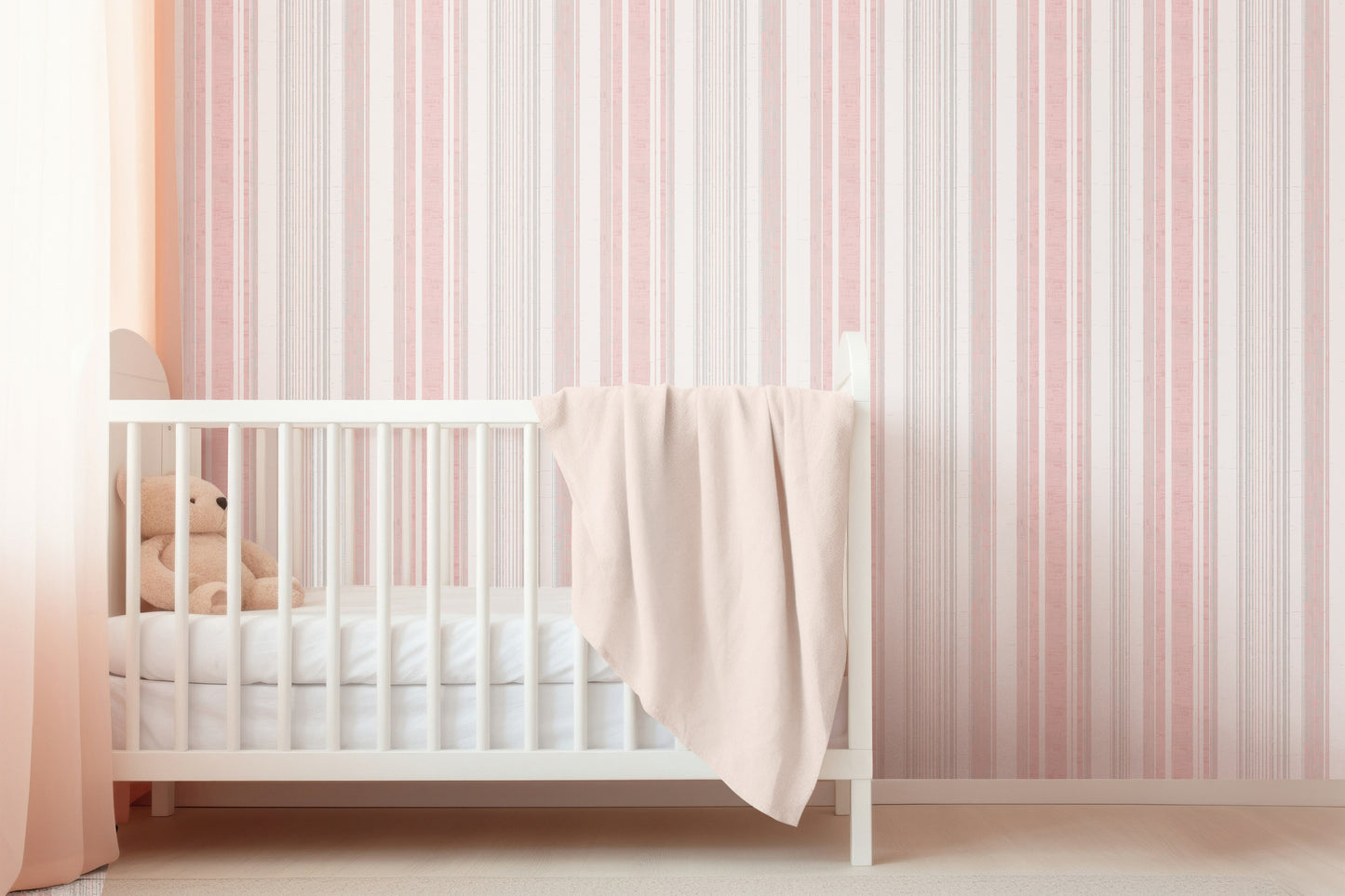 French Country linen pink striped removable peel and stick wallpaper