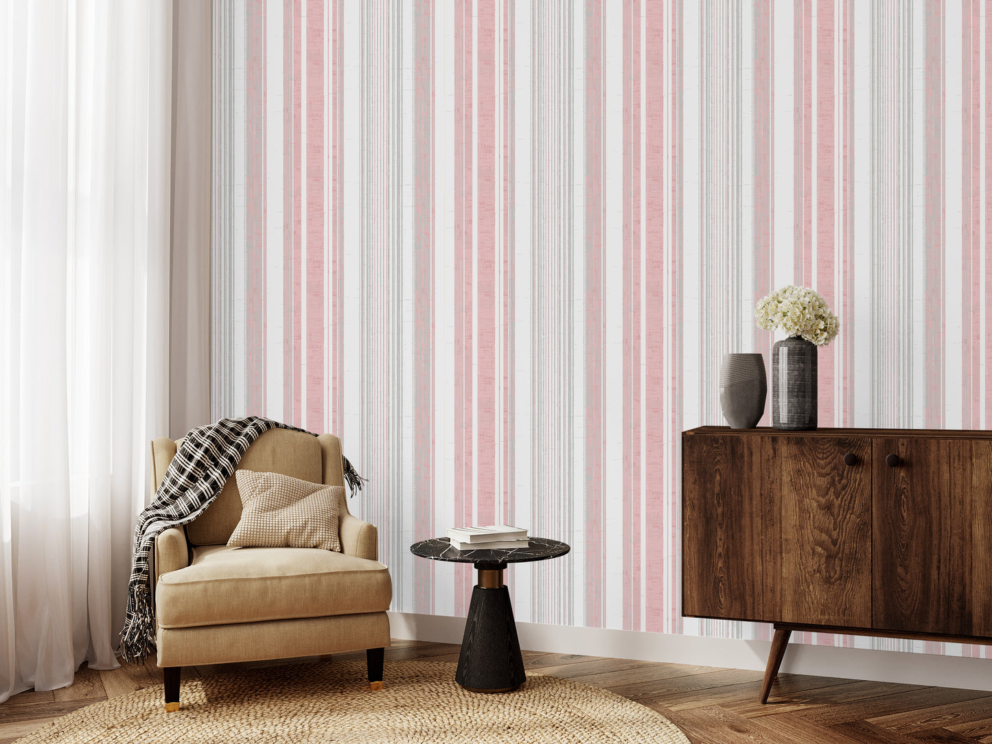 French Country linen pink striped removable peel and stick wallpaper