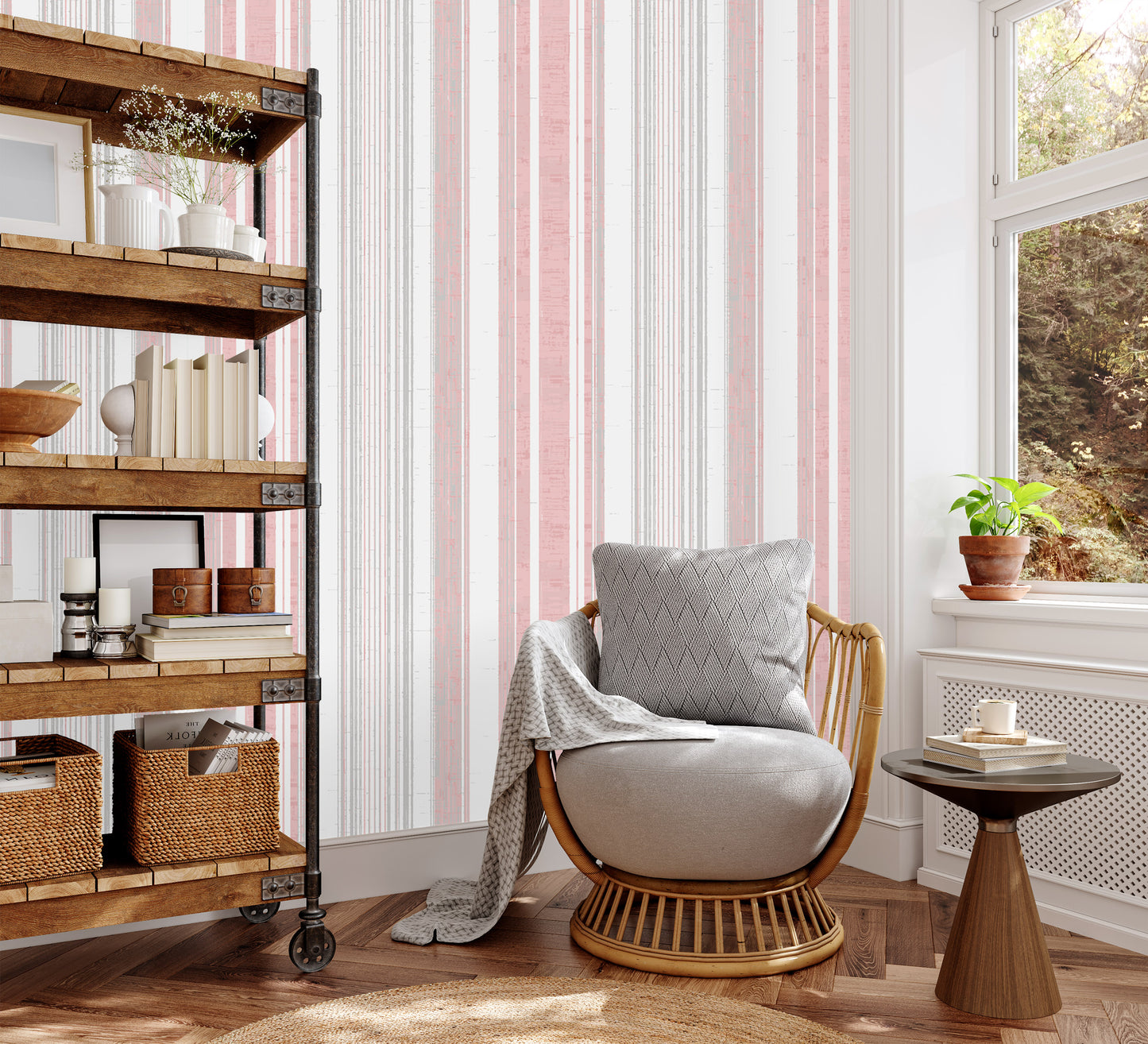 French Country linen pink striped removable peel and stick wallpaper