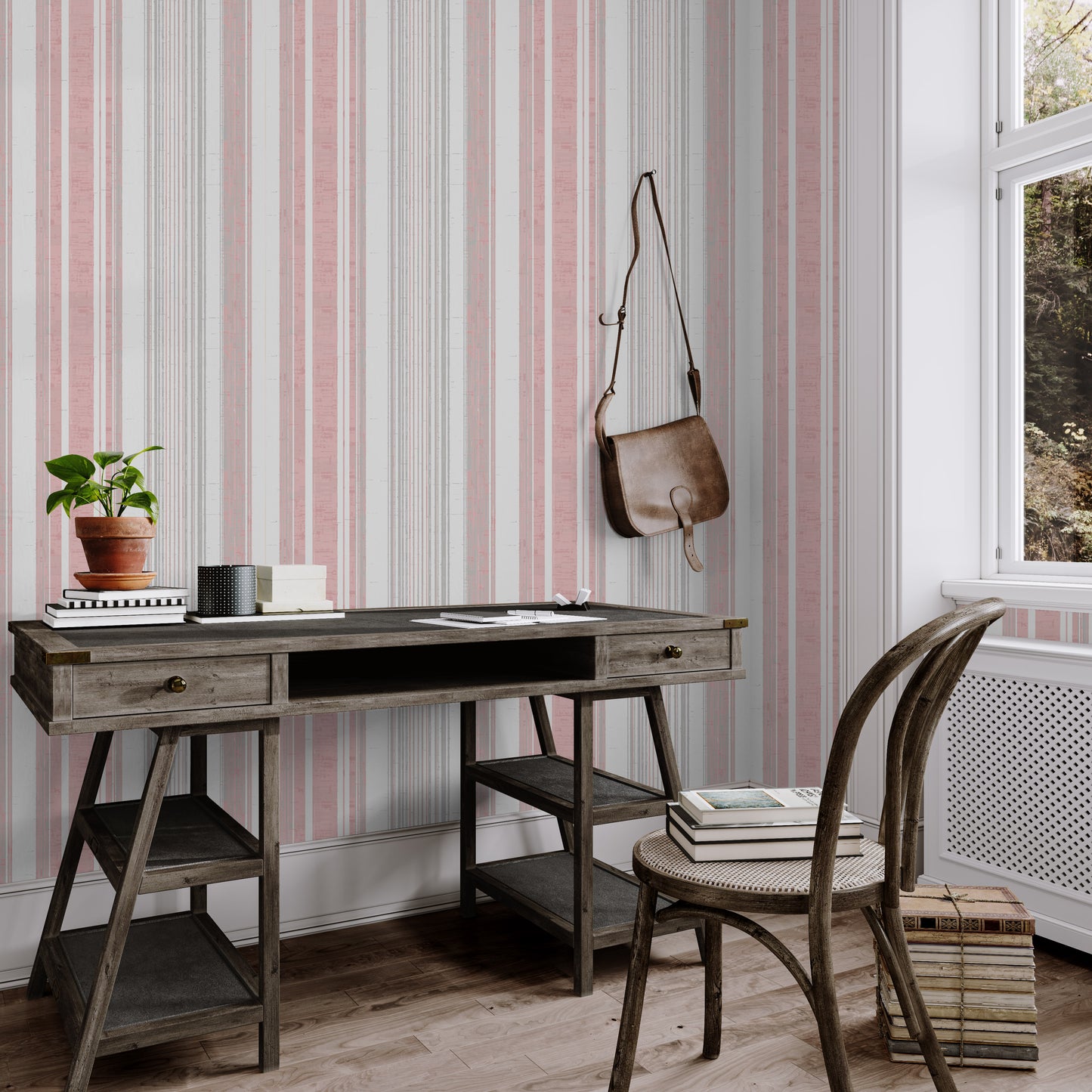 French Country linen pink striped removable peel and stick wallpaper