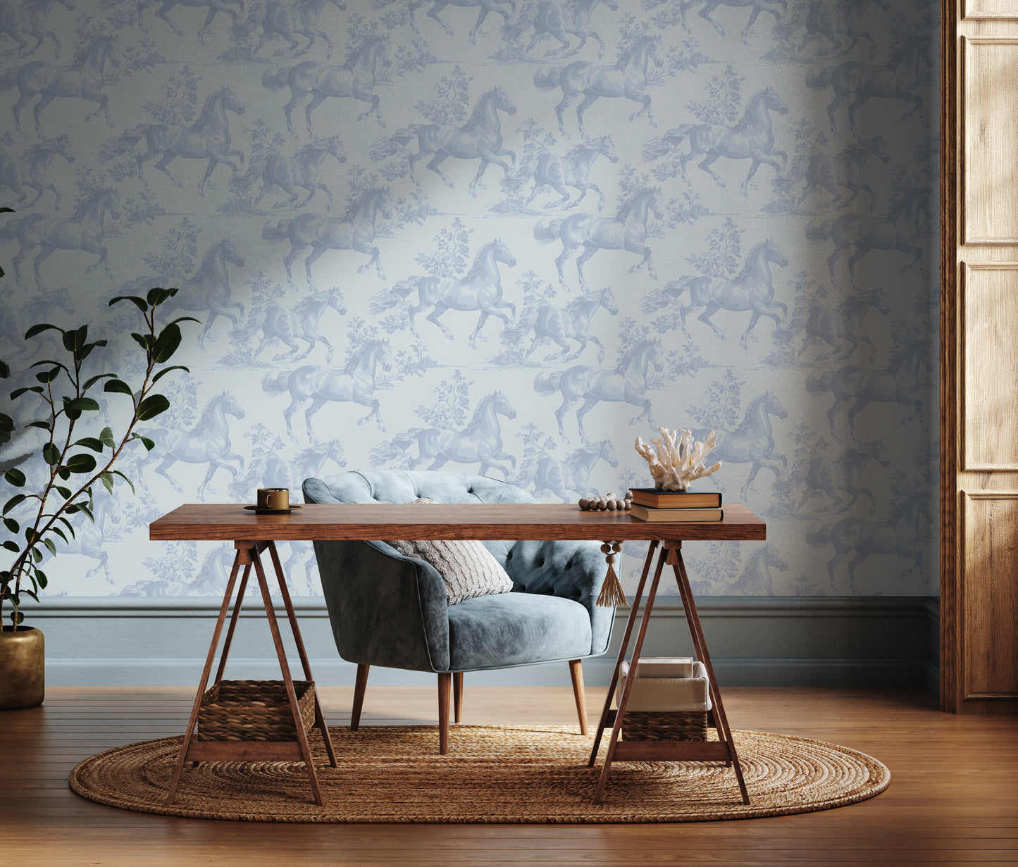 Western Horse Toile removable peel and stick wallpaper