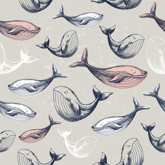 Pink Whale removable peel and stick wallpaper Nautical wallpaper