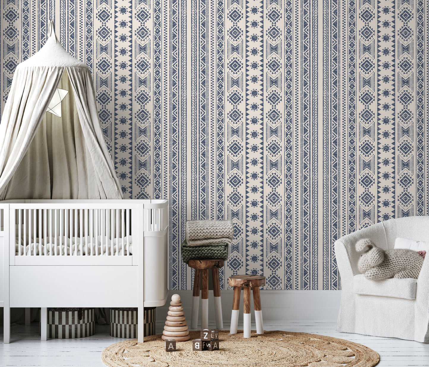 Navy blue western Ikat Removable Peel And Stick Wallpaper