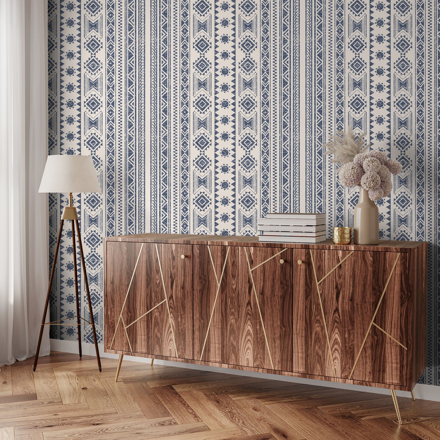 Navy blue western Ikat Removable Peel And Stick Wallpaper