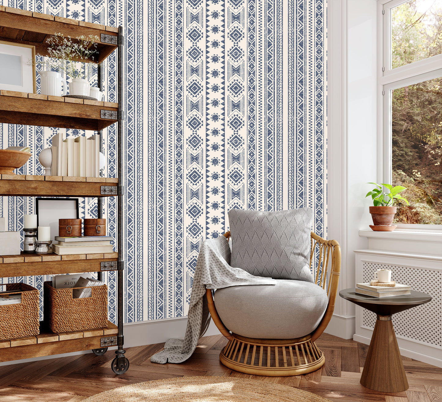 Navy blue western Ikat Removable Peel And Stick Wallpaper