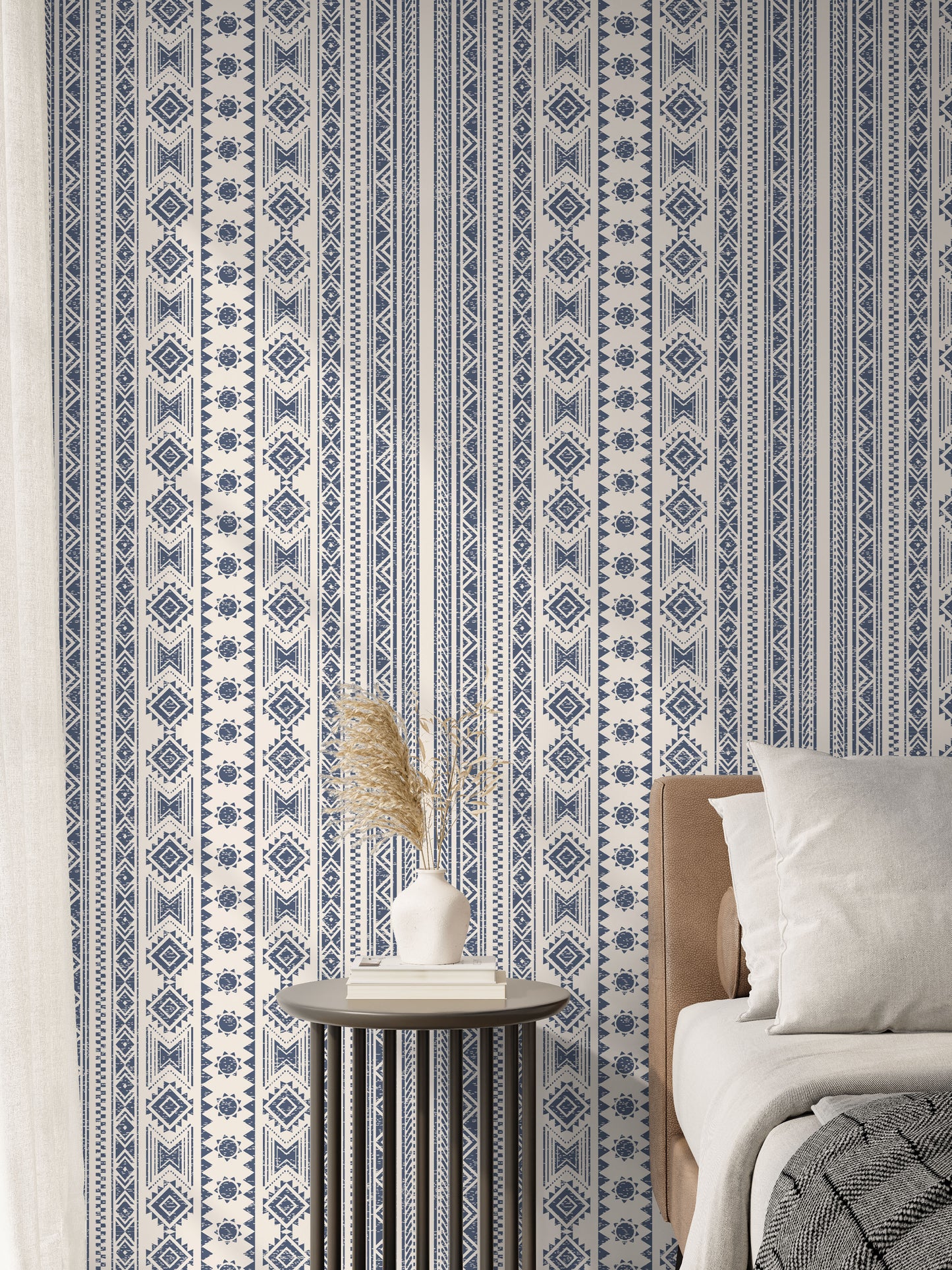 Navy blue western Ikat Removable Peel And Stick Wallpaper