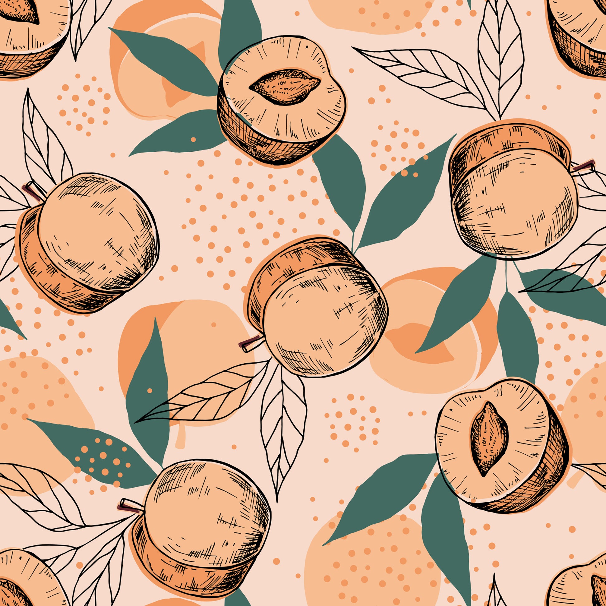 Up close Peach print removable peel and stick wallpaper pattern 