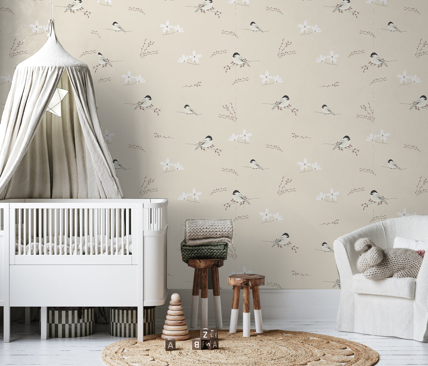 Little Chickadee removable peel and stick wallpaper