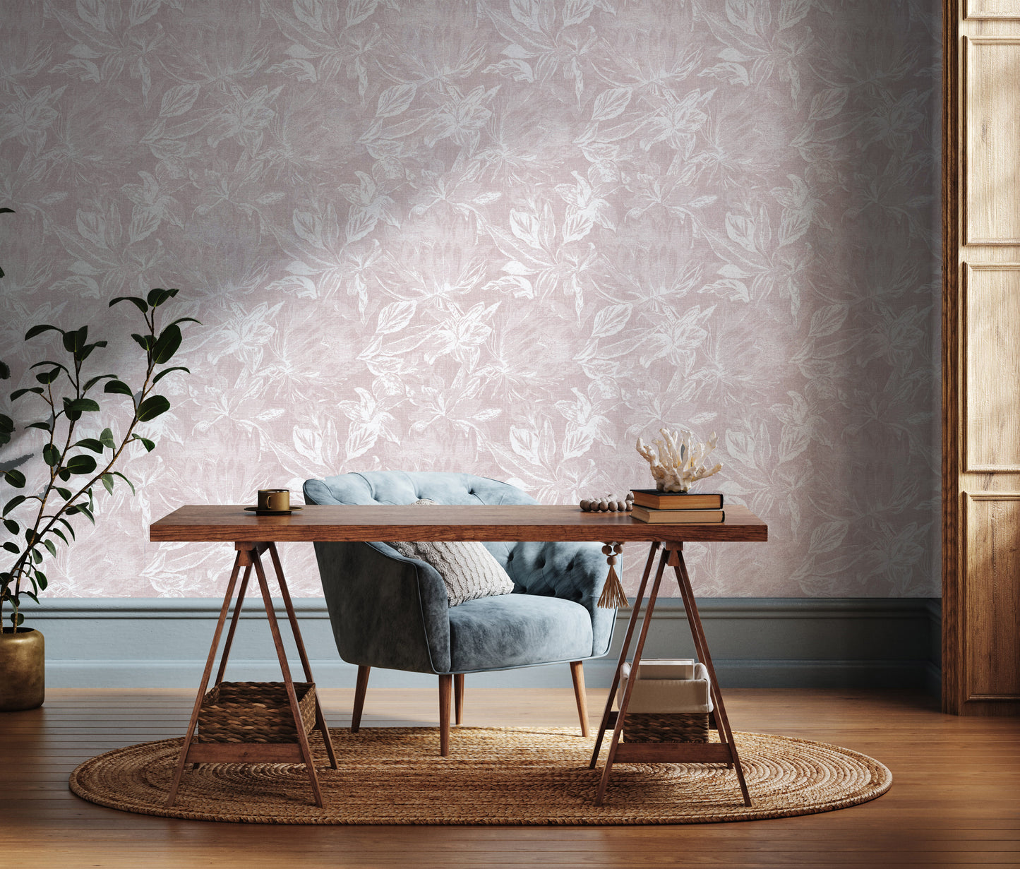 Mauve vintage floral removable peel and stick wallpaper