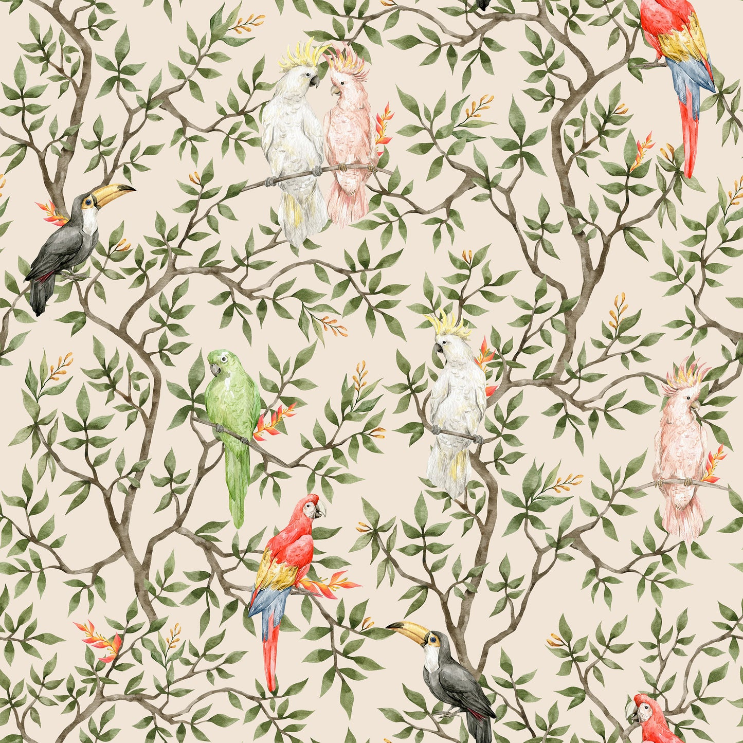 Tropical Bird removable peel and stick wallpaper