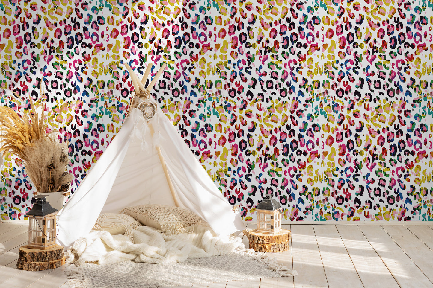 Bright leopard print wallpaper  in play space 