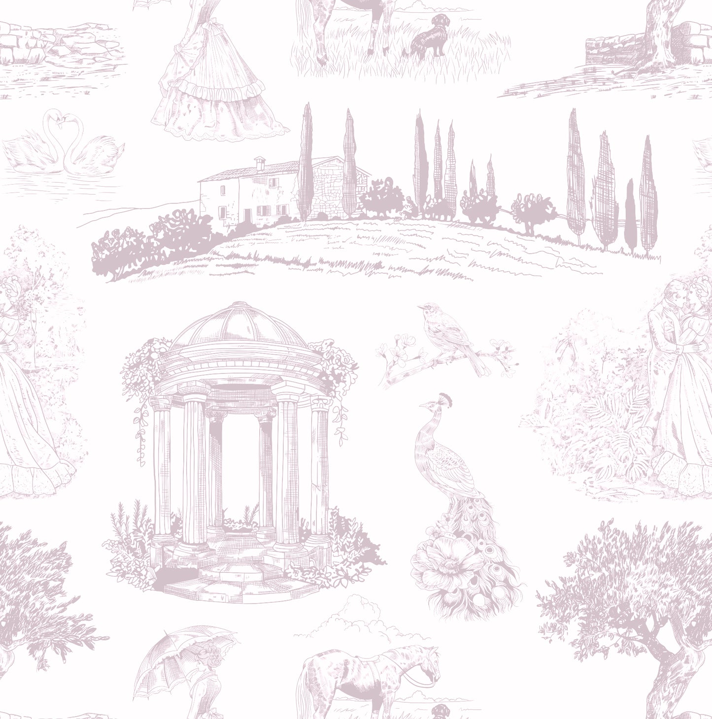 Blush pink vintage French Toile removable peel and stick wallpaper