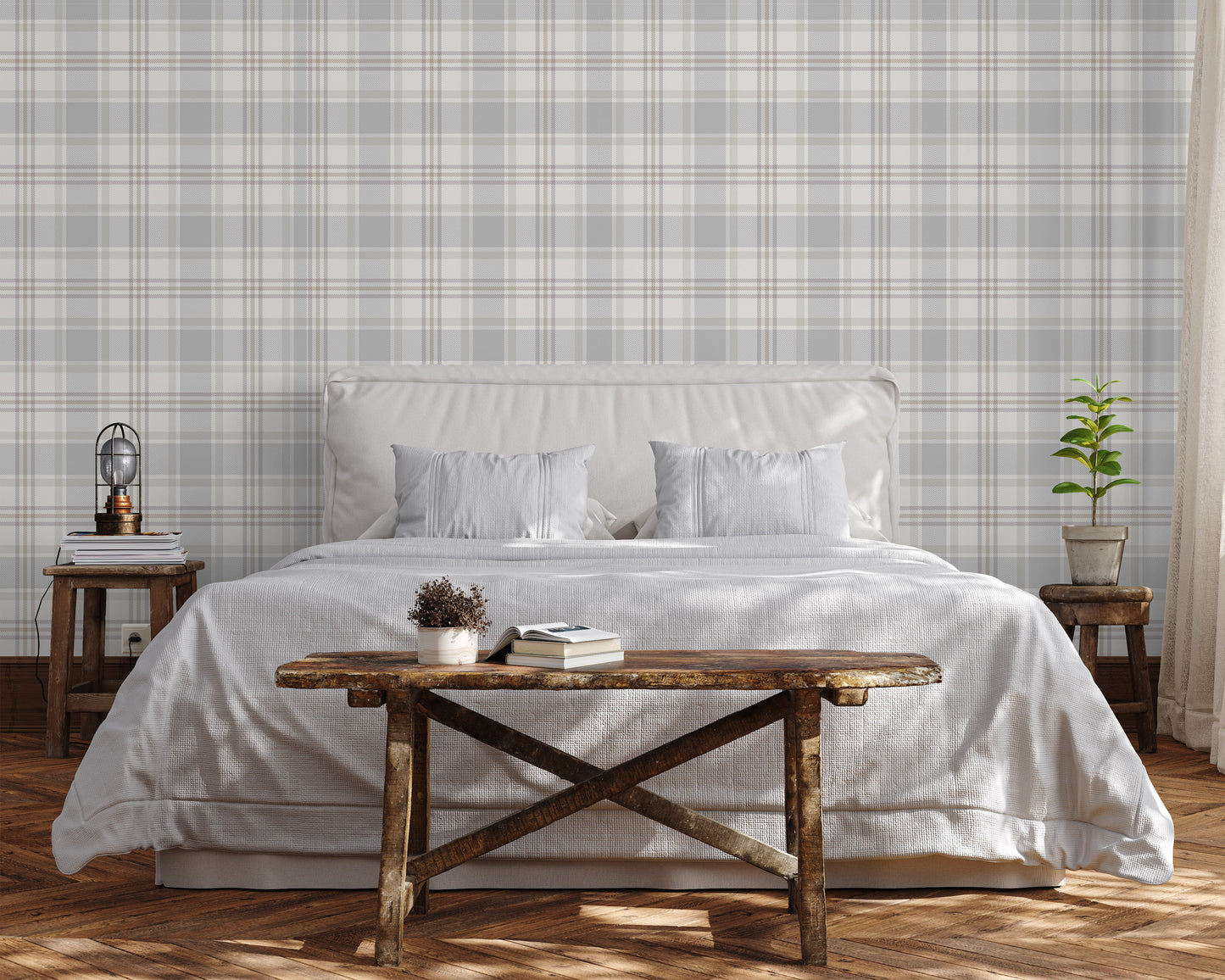 Gray Tartan plaid removable peel and stick wallpaper