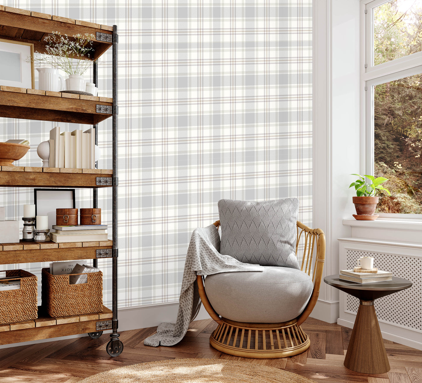 Gray Tartan plaid removable peel and stick wallpaper