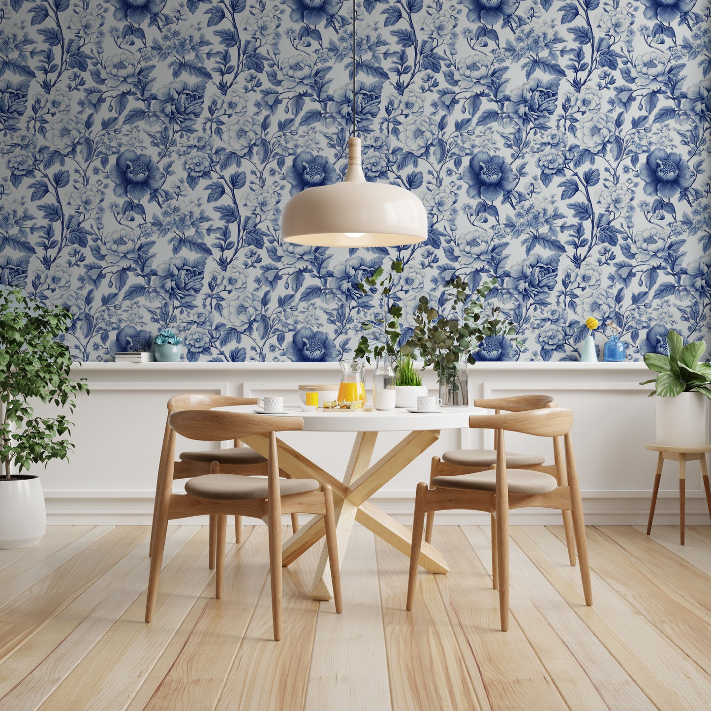 Blue floral Toile removable peel and stick wallpaper