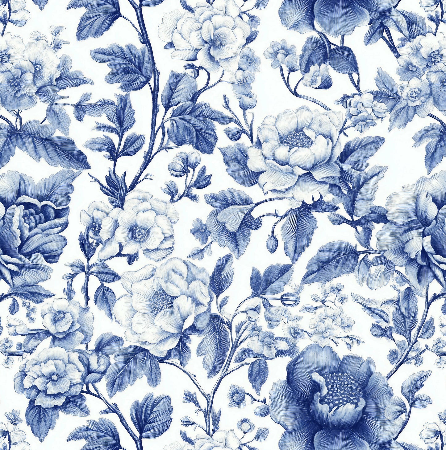 Blue floral Toile removable peel and stick wallpaper