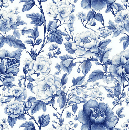 Blue floral Toile removable peel and stick wallpaper