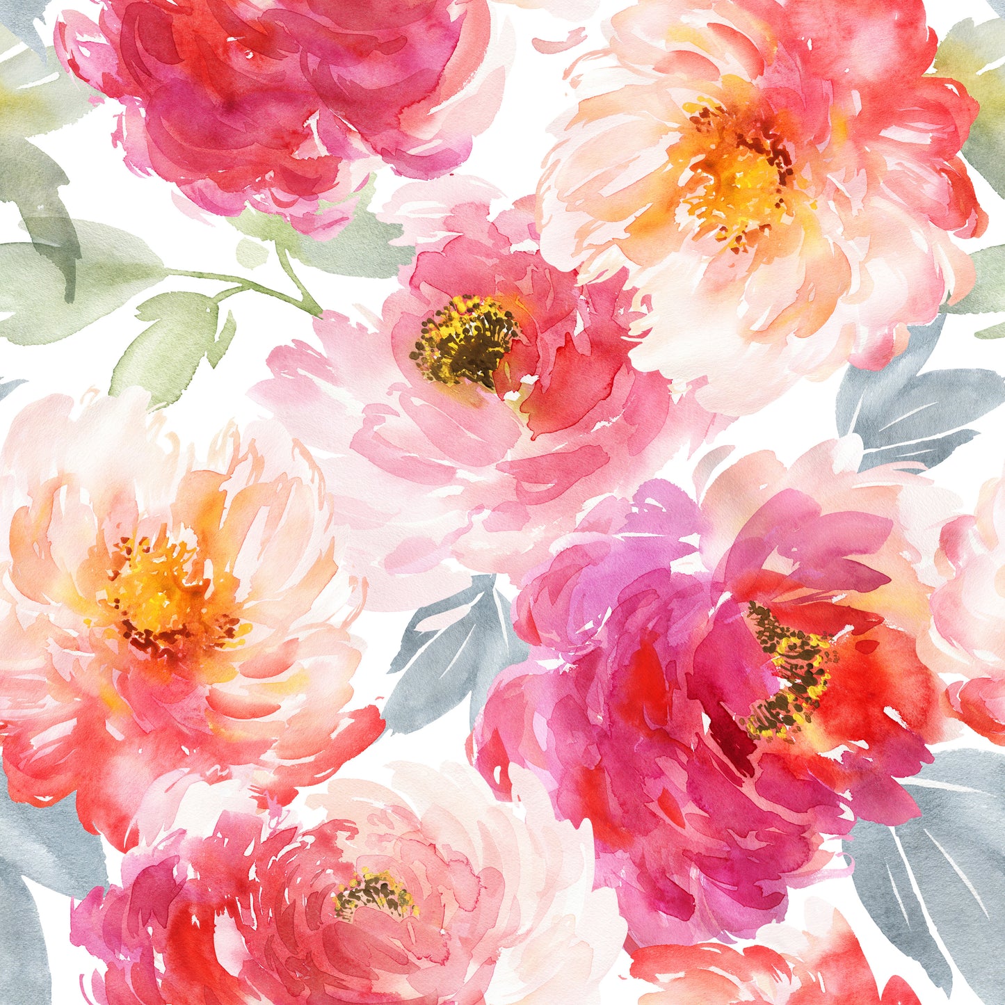 Bright floral watercolor wallpaper up close