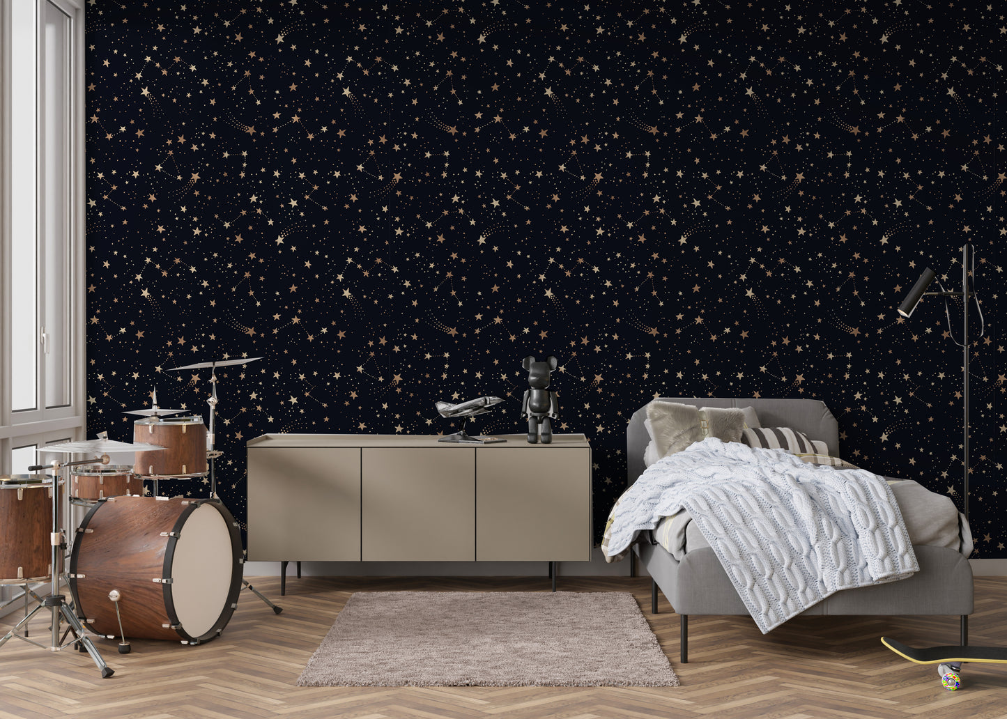 star space removable peel and stick wallpaper in teen room